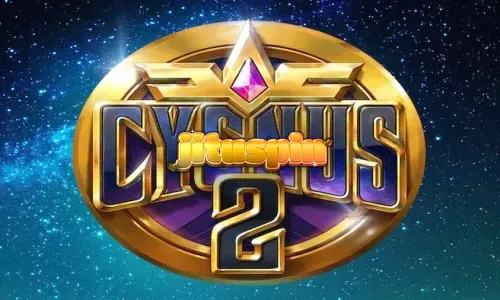 Tampilan layar permainan slot Cygnus 2 dengan latar belakang observatorium dan rasi bintang.