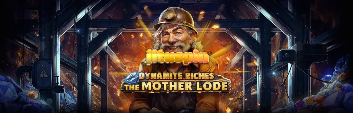 Tampilan visual slot Dynamite Riches The Mother Lode dengan latar belakang tambang emas